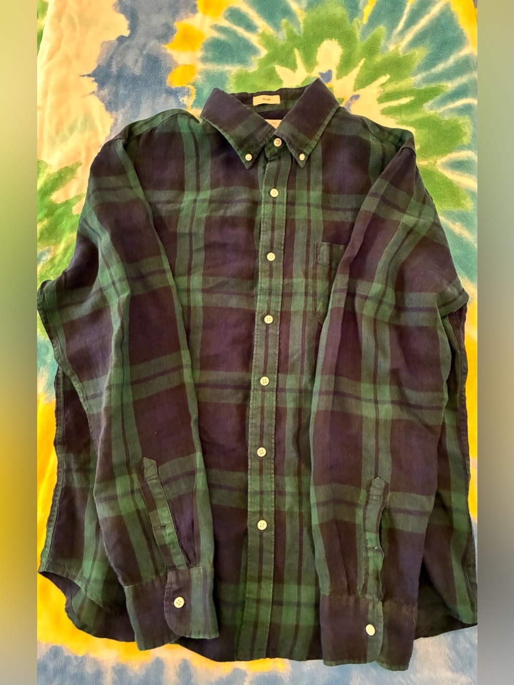 J. Crew Men's Button-Down Baird McNutt Irish Linen Plaid Shirt. Slim fit. Large.